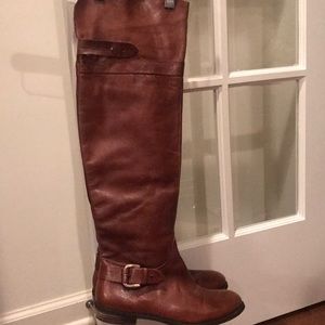 Guess brown leather low heel-over knee boot